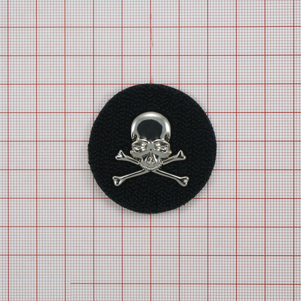 Лейба ворс и металл Серебристый череп 4,5*4,5см черный, nikel. Лейба Войлок, Ворс
