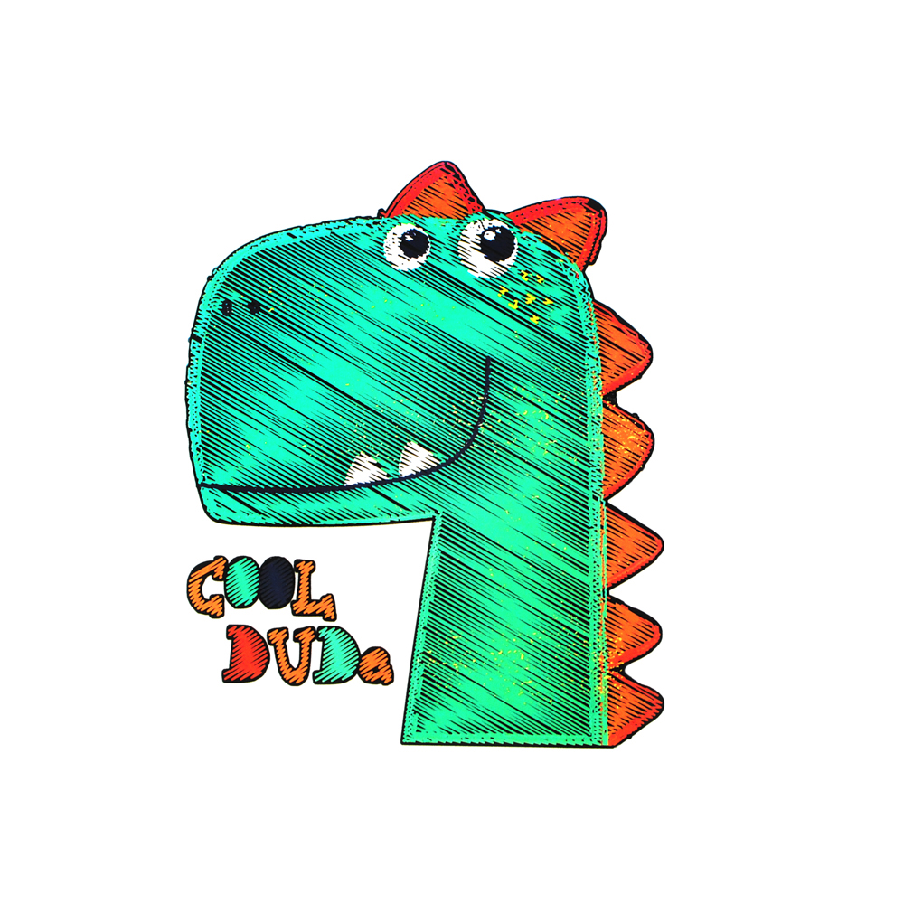 Термоаппликация Динозавр голова 16*13,2см, зеленый, оранжевый, белый, шт. Термоаппликации Накатанный рисунок
