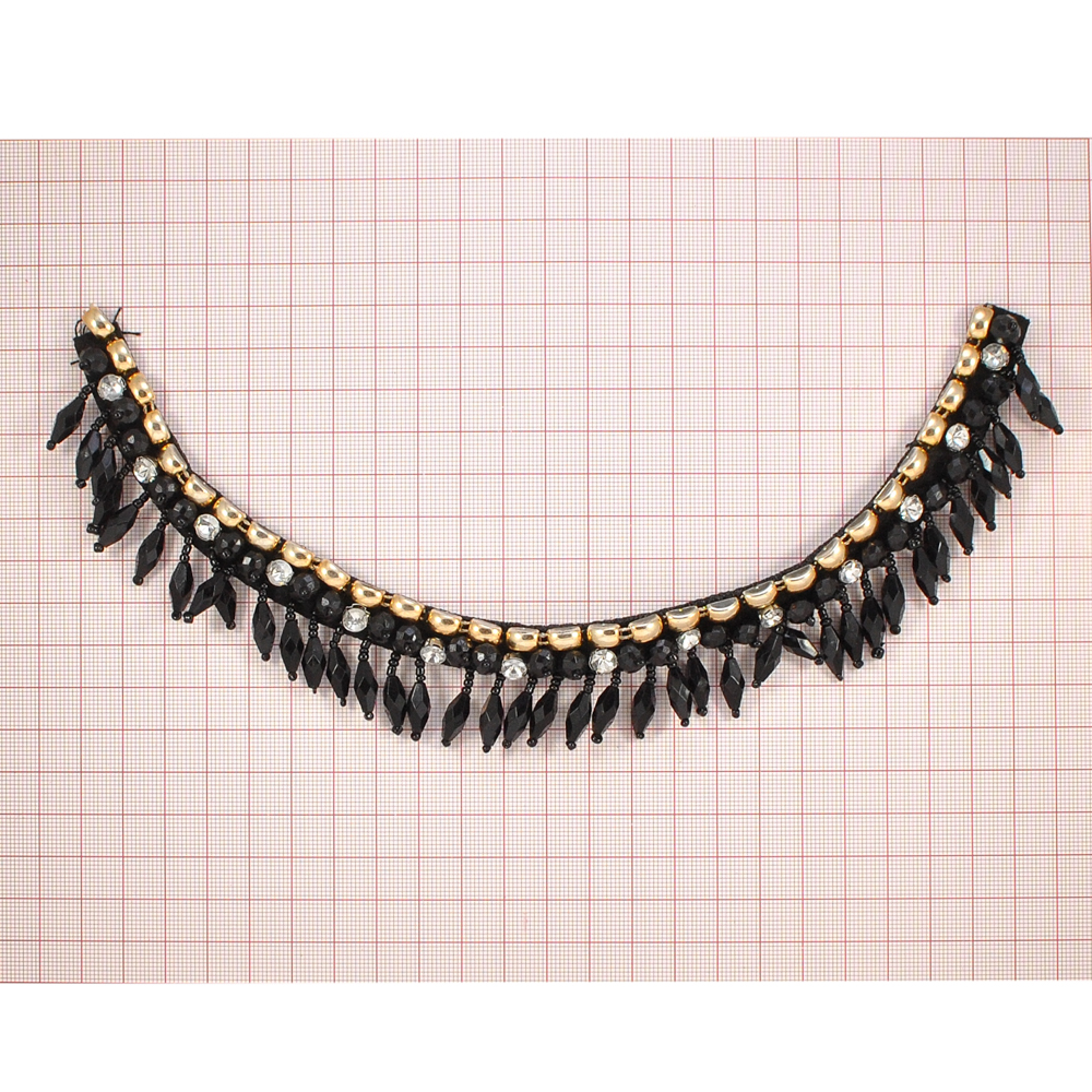 Воротник BS-008 24*12см черный, белые камни, GOLD, шт. Воротники