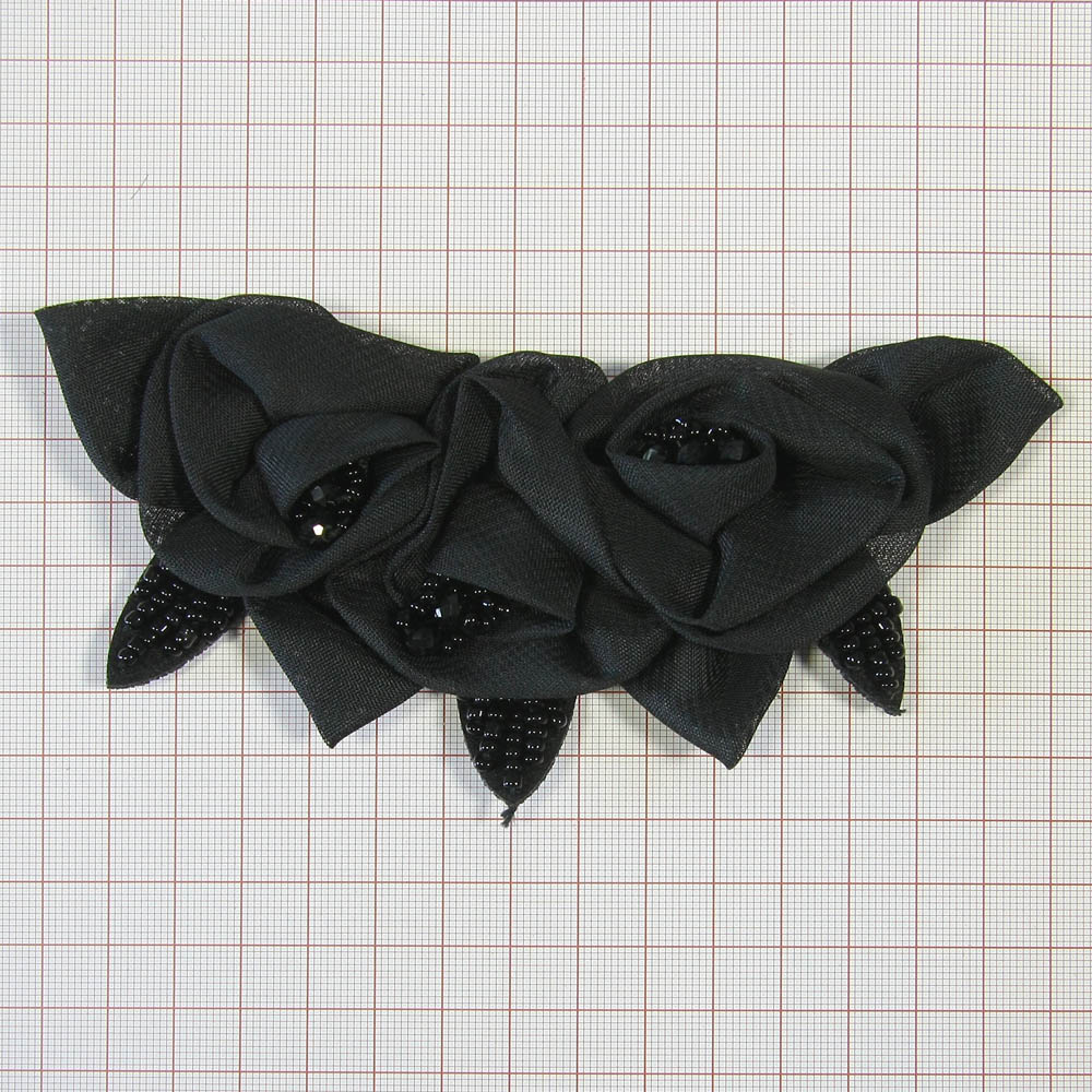 Аппликация декор №167 черн. флиз., черн. бисер, 3 черн.розы. Аппликация Декор
