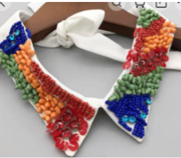 Воротник декор, бусины, пайетки, синий, оранжевый, зеленый, красный, шт. Воротники