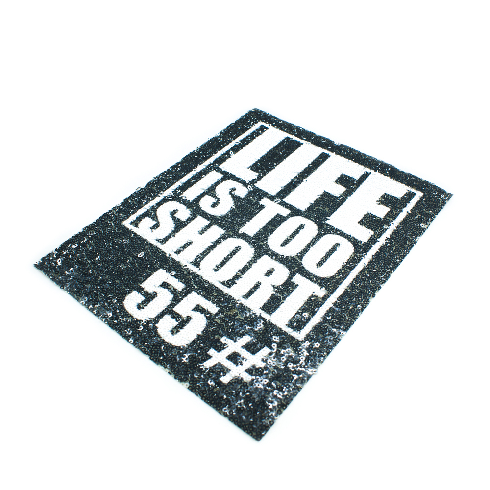 Аппликация пришивная пайетки LIFE IS TOO SHORT 25*20см черно-белая, шт. Аппликации Пришивные Пайетки