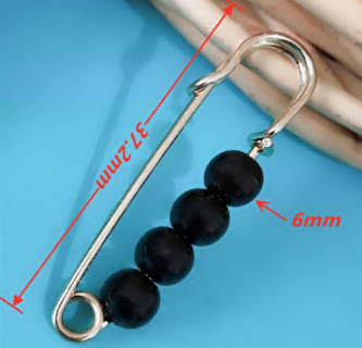 Булавка 4 бусины, 3,7см, золото, черный, шт. Булавки