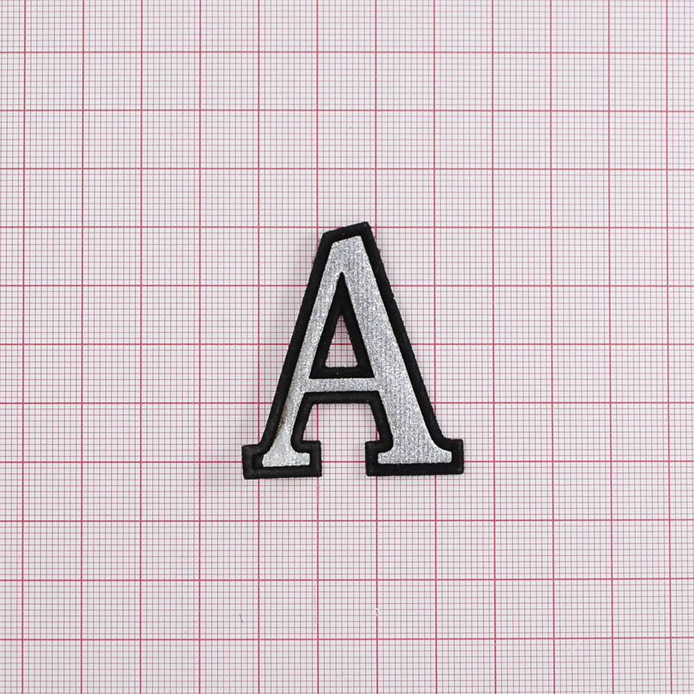 Аппликация клеевая глиттер A буква 4*4,2см серебро, шт. Аппликации клеевые Глиттер