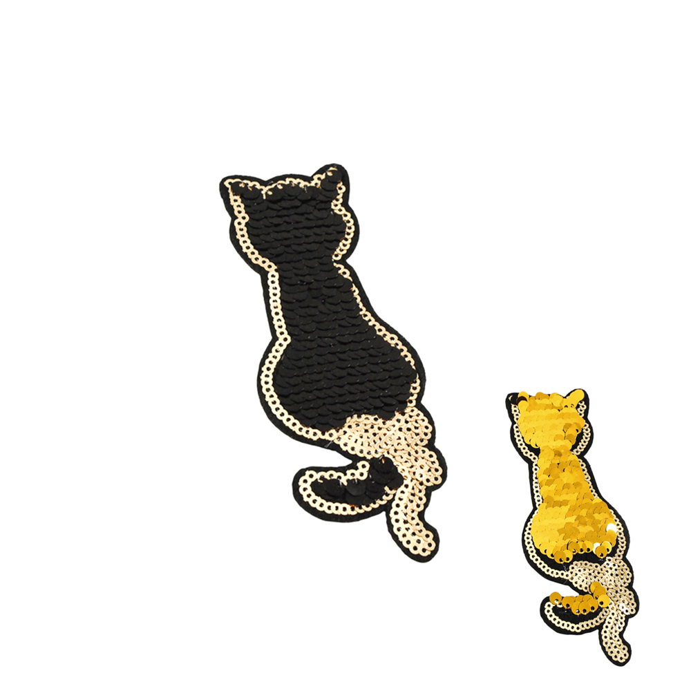 Аппликация клеевая пайетки двусторонняя Котик Спина черный, 12*4см, шт. Аппликации клеевые Пайетки