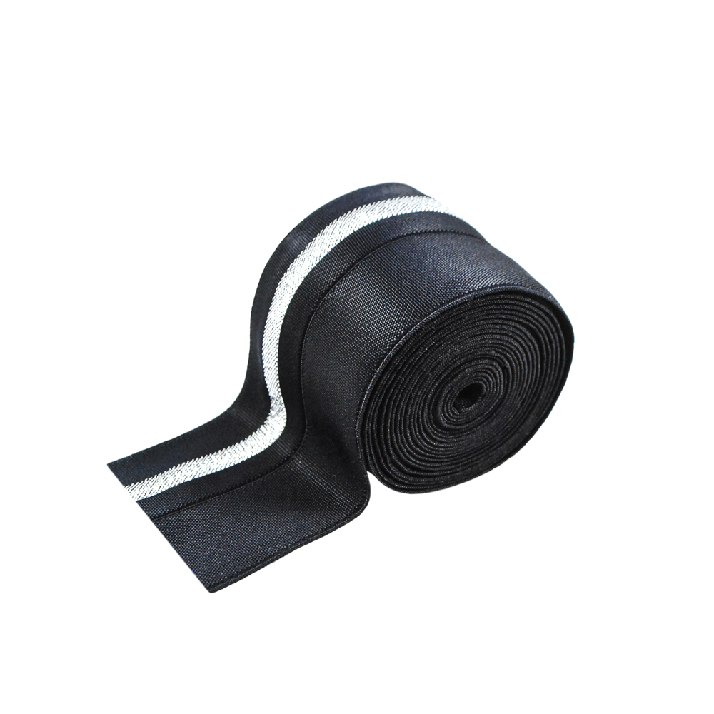 Резинка Полоса 4,1см черный, серебряный люрекс, 50ярд. Резинка