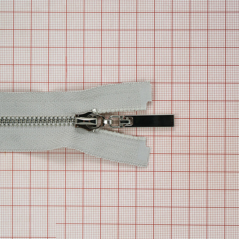 Змейка металлическая №5 85см, О/Е, Nickel и светло-серая ткань, шт. Змейка Металл