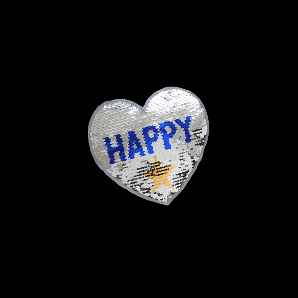 Аппликация пришивная пайетки двусторонняя Сердце HAPPY /звезды 21*21см серебро, синий, золотые звезды, шт. Аппликации Пришивные Пайетки
