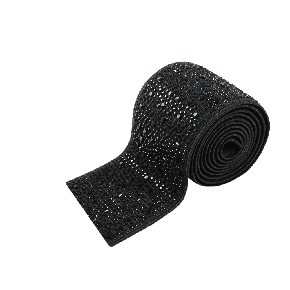Резинка со стразами, 6см, черн., черные стразы, ярд. Резинка