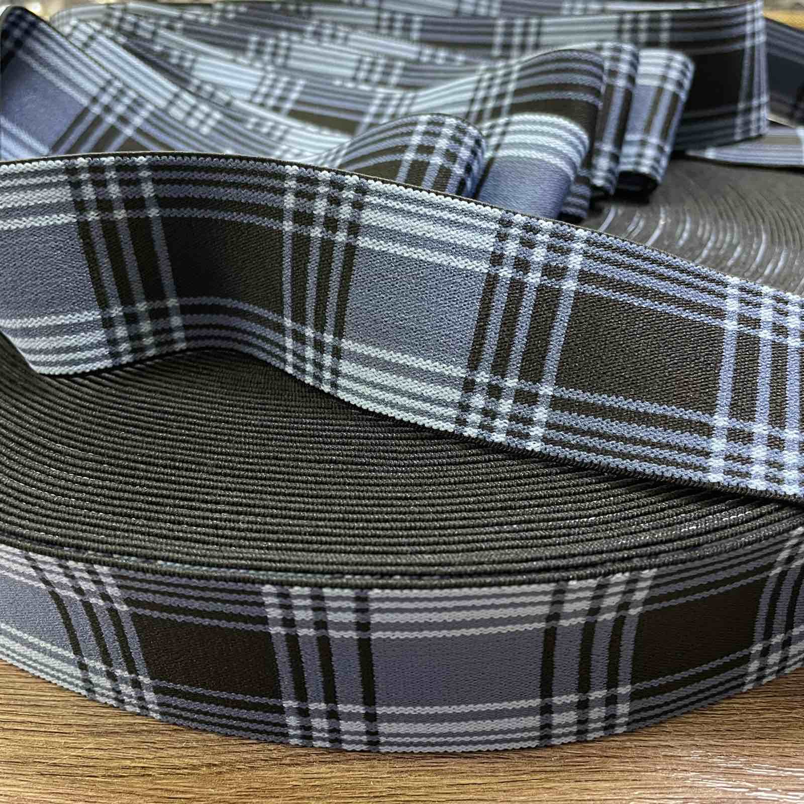 Резинка Клетка 4см серо-синий, черный, ярд. Резинка