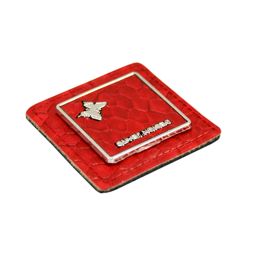 Лейба кожзам Design Jeans 32*32мм, бабочка, красный, никель, шт. Лейба Кожзам