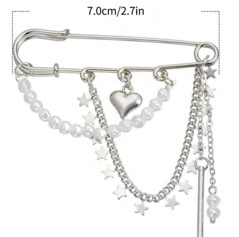 Булавка Звезды и сердце, 7см, никель, жемчуг, шт. Булавки