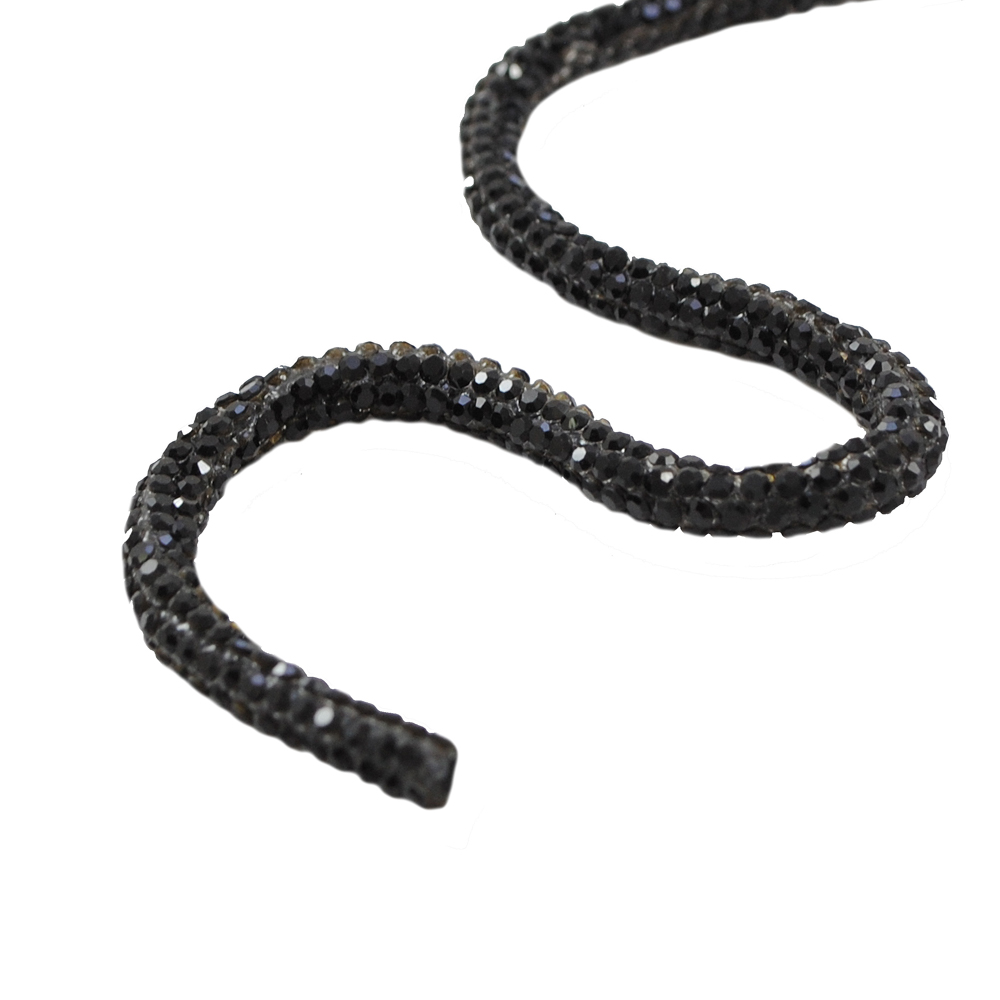 Шнур со стразами, SS5 (класс А), 0,4 см, черный, ярд. Тесьма из страз