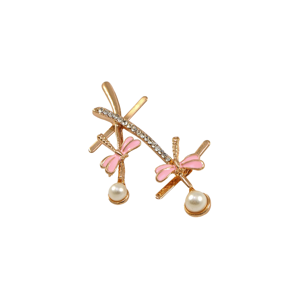 Краб металл 3533 Две стрекозы GOLD, белые камни, белый жемчуг, розовая эмаль 37*37, шт. Крабы Металл Цветы, Жуки