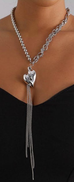 Украшение на шею Колье сердце, 52+5см, серебро, цепи, шт. Украшения