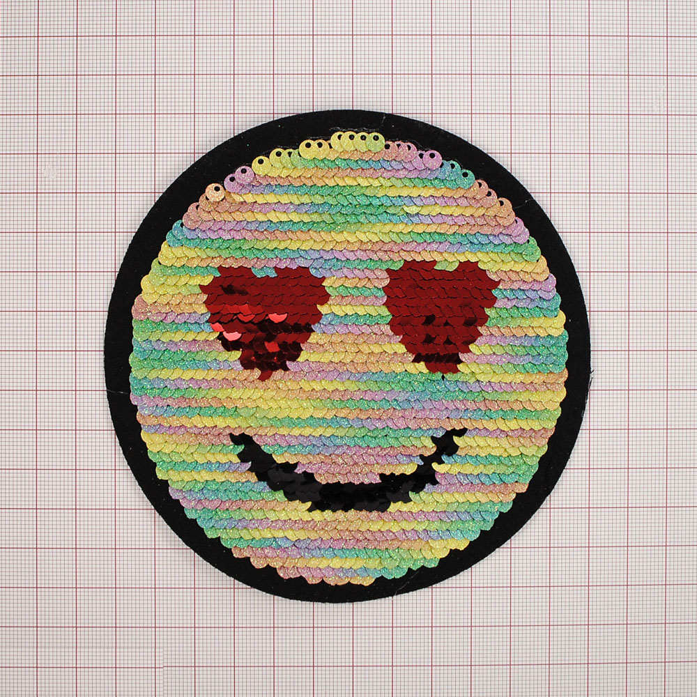 Аппликация клеевая пайетки двусторонняя Смайл 12*12см разноцветные пайетки, шт. Аппликации клеевые Пайетки