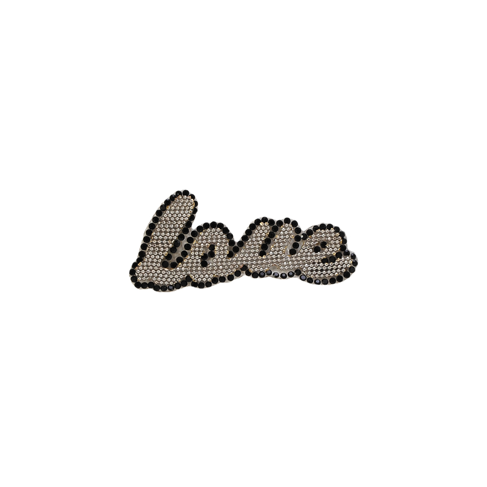 Аппликация клеевая стразы LOVE 7*3,2см, NICKEL, черные камни, шт. Аппликации клеевые Стразы комб.