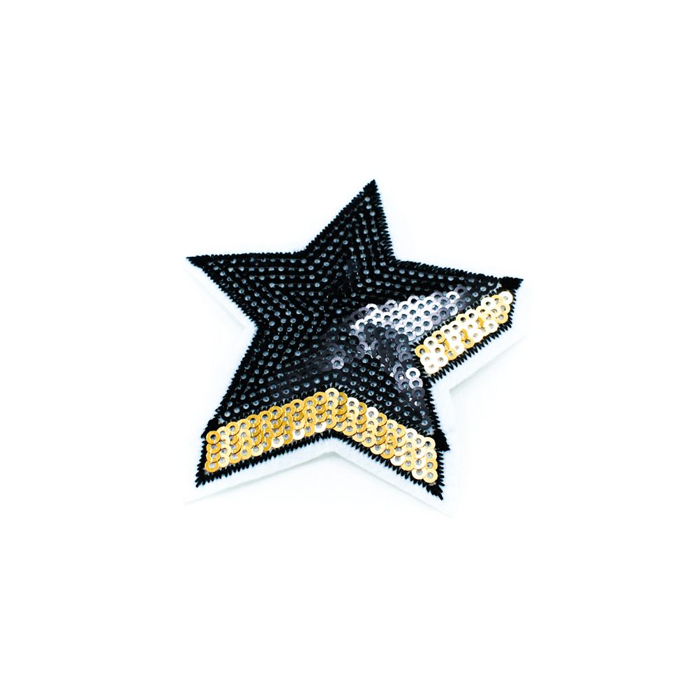 Аппликация клеевая пайетки Звезда с золотой тенью 8*7,5см золотые и черные пайетки, шт. Аппликации клеевые Пайетки