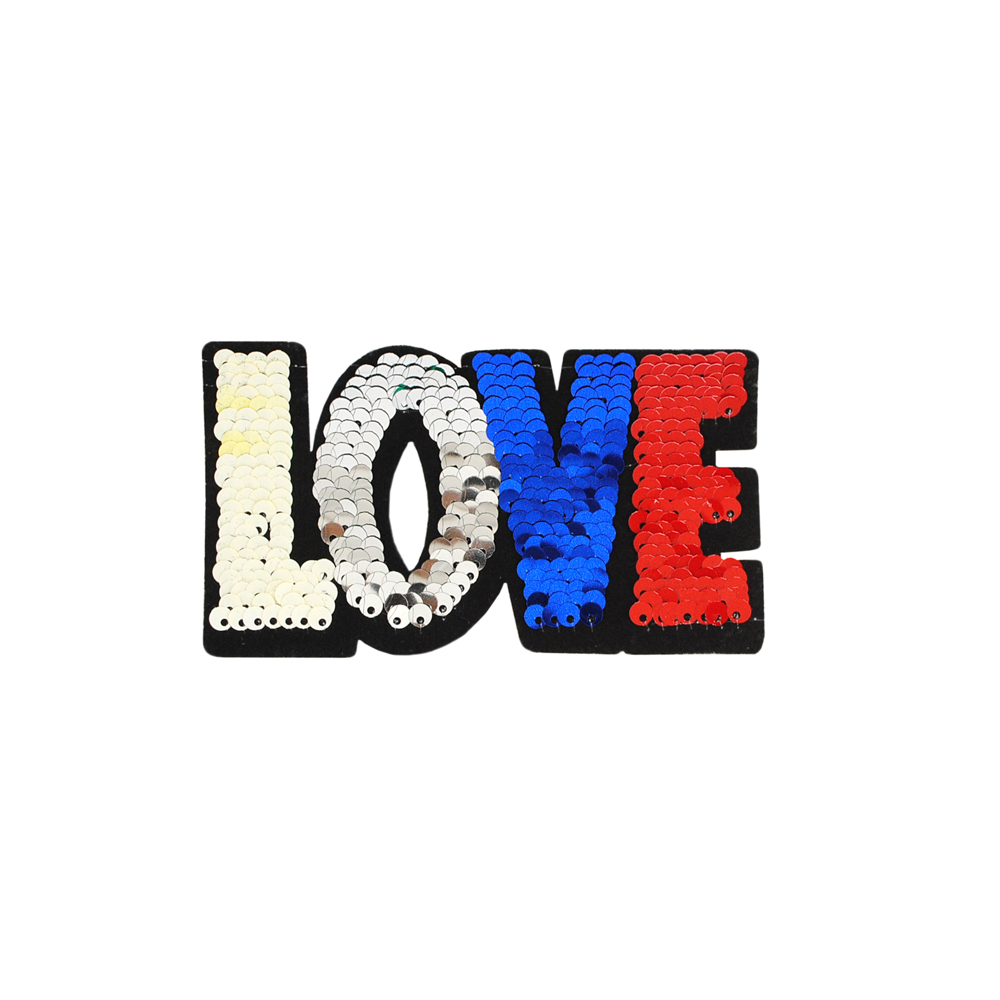 Аппликация клеевая пайетки двусторонняя LOVE 6*11,5см, черный, желтый, зеленый, красный, розовый, шт. Аппликации клеевые Пайетки