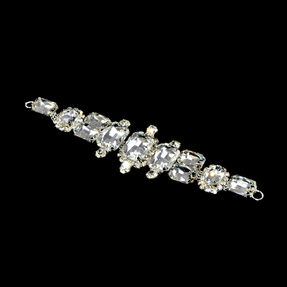 Перетяжка стразы 14,5*3,5см, никель, белые камни, шт. Перетяжка металл со стразами