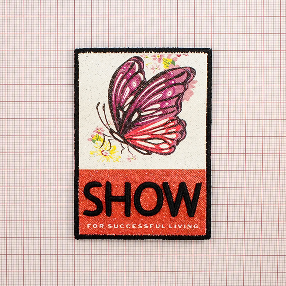 Нашивка тканевая SHOW 8*11см прямоугольной формы, рисунок цветная бабочка, шт. Нашивка Ткань