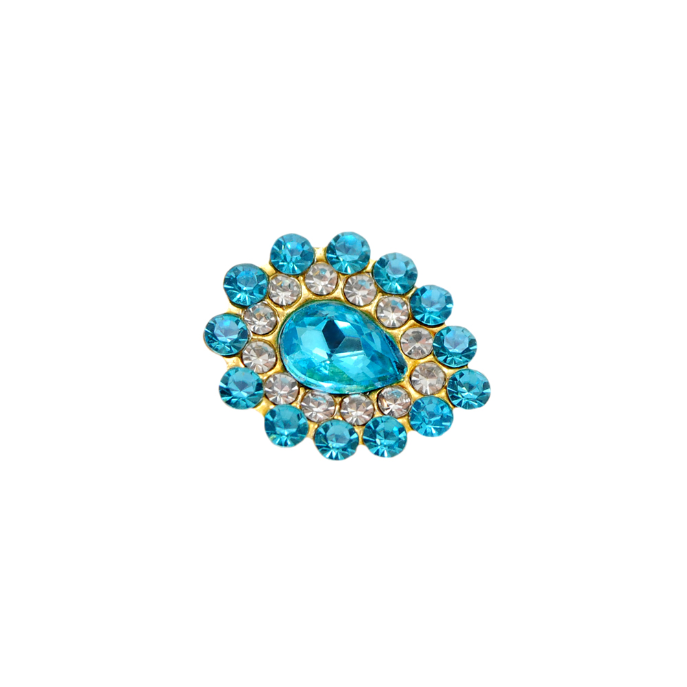 Стразы пришивные в металле, оправа из камней, капля, 1,5*1,8см, голубой, основа золото/никель в ассортименте, шт. Стразы пришивные в металле