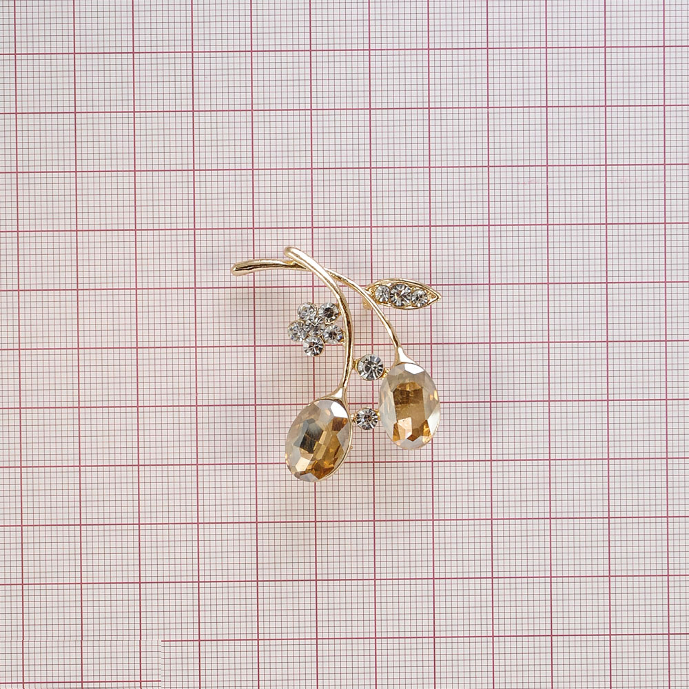 Брошь Оливки GOLD, 2 крупных камня топаз, шт. Броши