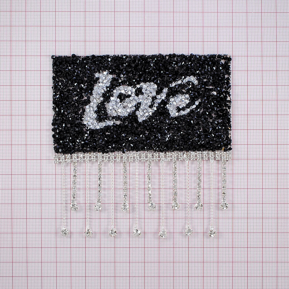 Аппликация клеевая, стразы гречка и бахрома, Love, 12*12см, белый, черный, никель, шт. Аппликации клеевые Стразы комб.