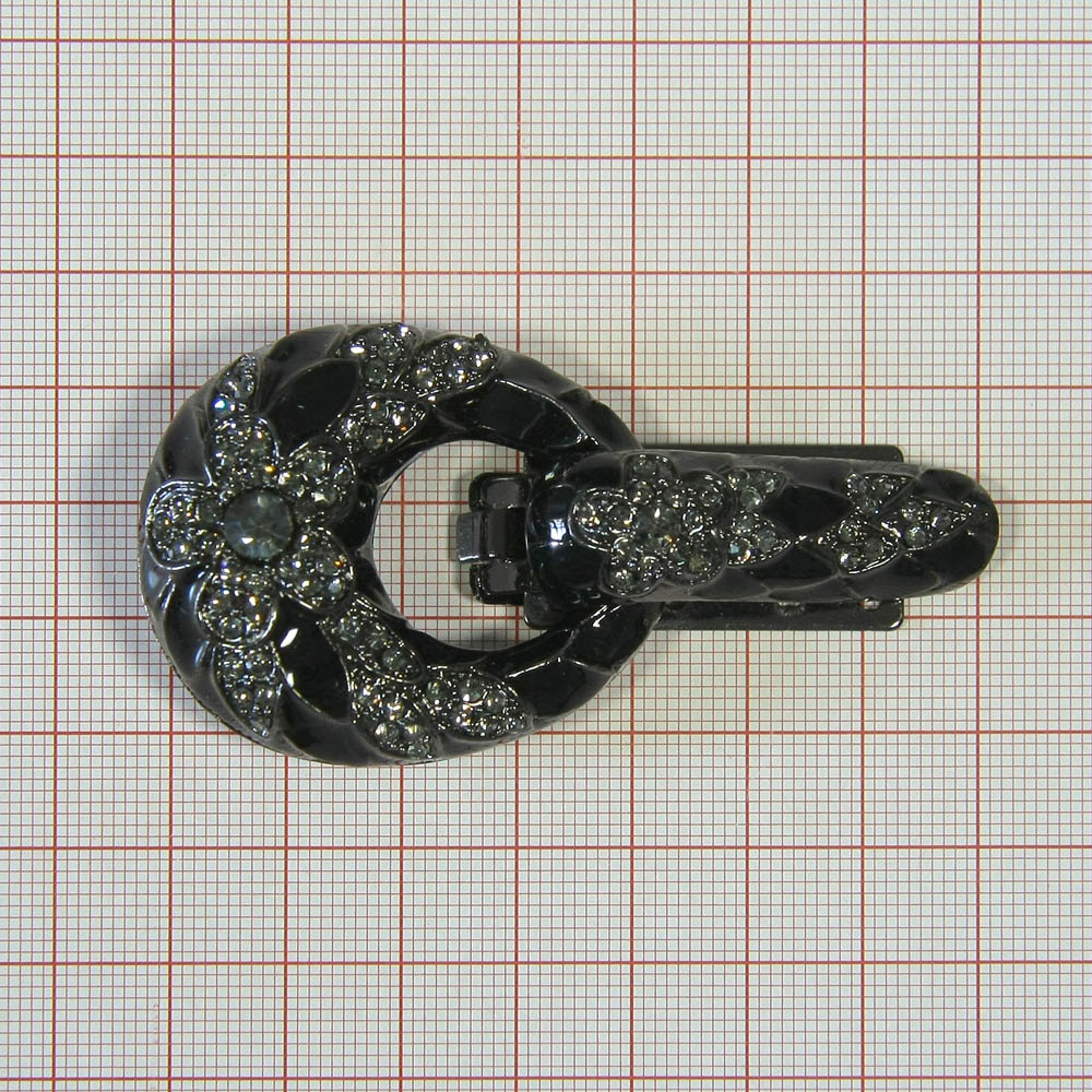 Клипса шубная 3279646 BLACK NIKEL, черная эмаль, черные прозрачные камни, шт. Клипсы шубные, крючки