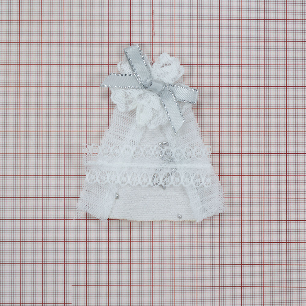 Аппликация кружевная пришивная Колокольчик 7,5*7см белый, серебро, шт. Аппликации Пришивные Кружевные Вязаные