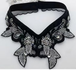 Воротник декор вышивной с камнями, серебро, черный, шт. Воротники