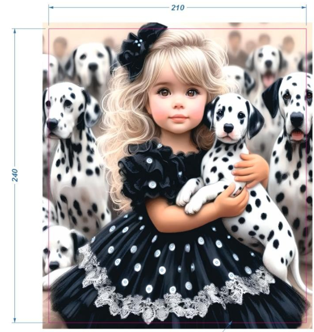 Аппликация композит, Девочка с далматинцами, 21*24см, королевский атлас, сублимация, лазер, SS6 32585, шт. Аппликация композит