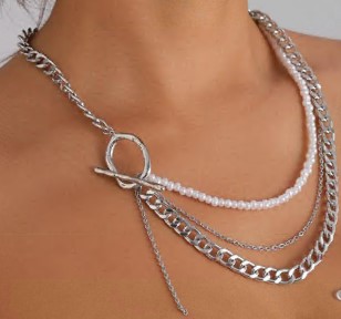 Украшение на шею Колье, 53см, серебро, бусины, цепи, шт. Украшения