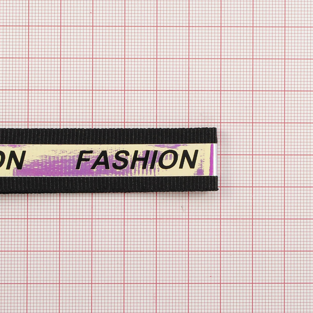 Тесьма тканевая голографическая Fashion, 2см, черный, ярд. Тесьма