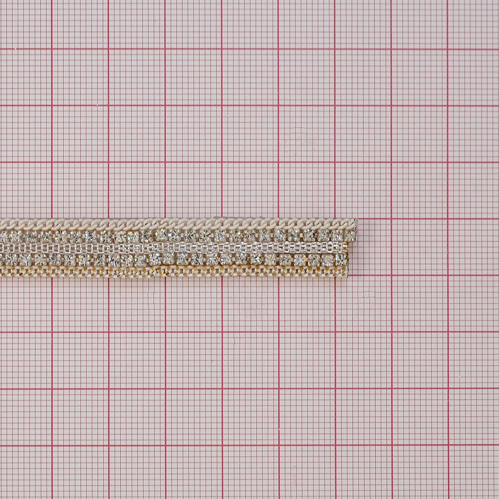 Тесьма стразы клеевые А14-1,1см NIKEL, белые камни, ярд. Тесьма из страз