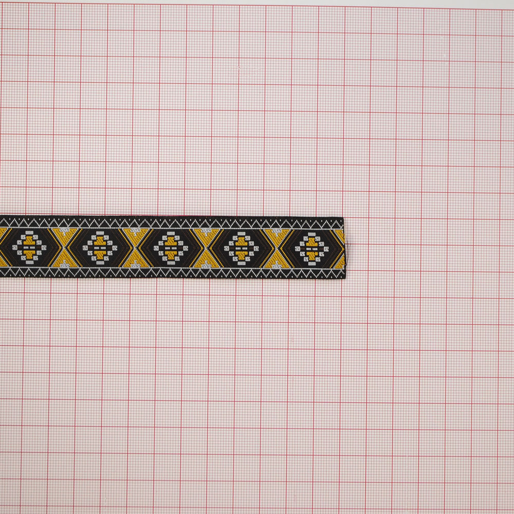 Тесьма декор. Этника 2,5см, Орнамент ромб (охра, коричневый, белый), 100м. Тесьма