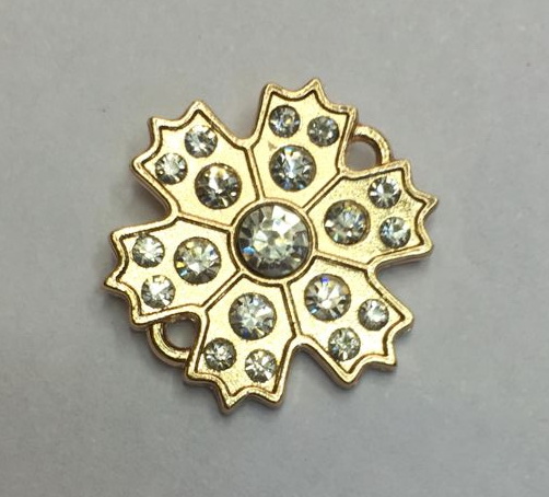 Лейба металл Снежинка 22*20мм, камни белые SS6, SS10, SS16 выпуклые, GOLD, шт. Лейба Металл