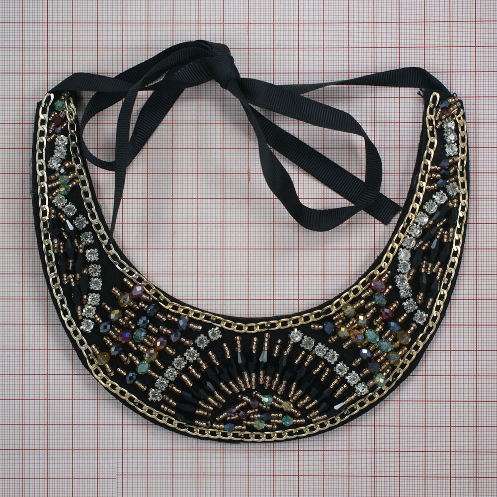 Воротник завязки, черный войлок, gold, цветные пластик камни, белые камни, шт. Воротники