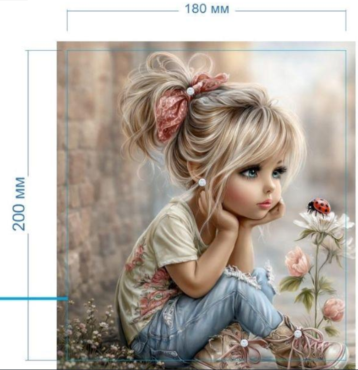 Аппликация композит, Девочка и цветок, 18*20см, королевский атлас, сублимация, лазер, SS20 32596, шт. Аппликация композит