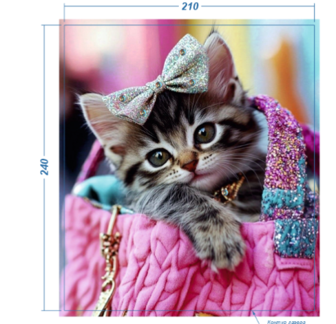 Аппликация композит, Котенок с бантом, 21*24см, королевский атлас, сублимация, лазер, SS20 32596, шт. Аппликация композит