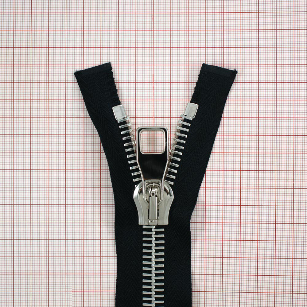 Змейка металлическая №8 120см, О/Е, Nickel и черная ткань, двусторонняя, шт. Змейка Металл