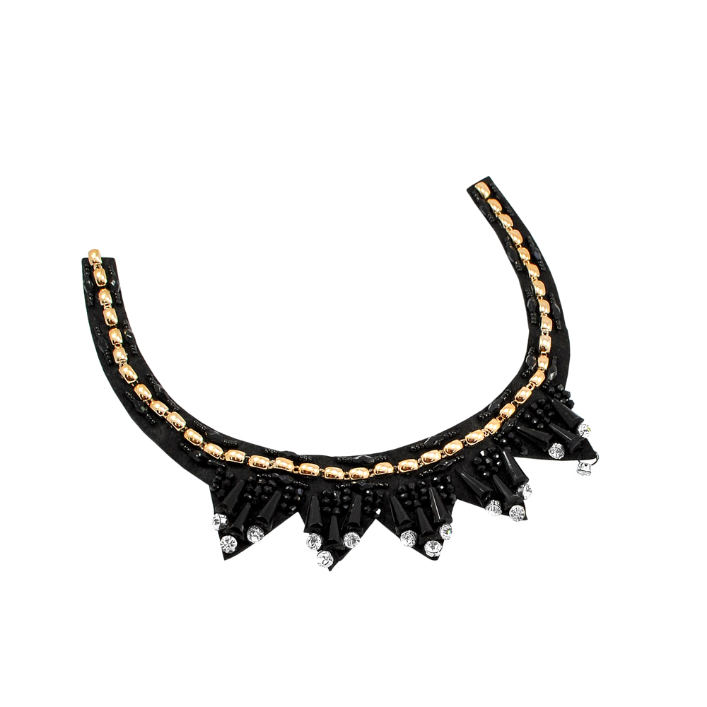 Воротник Шея черный, цепь золото, черный колокольчик, белые камни, шт. Воротники