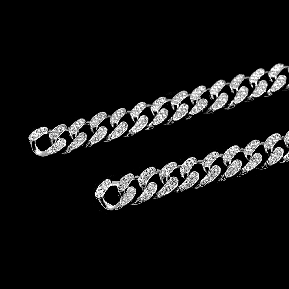 Тесьма стразы Массивная цепь, 1,31см, никель, белый, ярд. Тесьма из страз