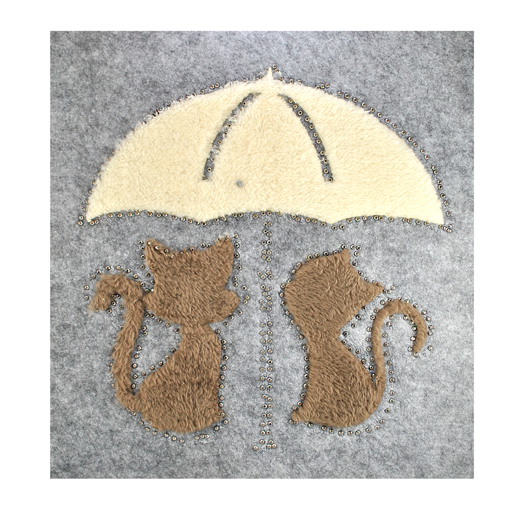 Термоаппликация тканевая со стразами  Коты под зонтом, 24,5*25см, бежевый, коричневый, хематит, шт. Аппликации клеевые Ткань, Кружево