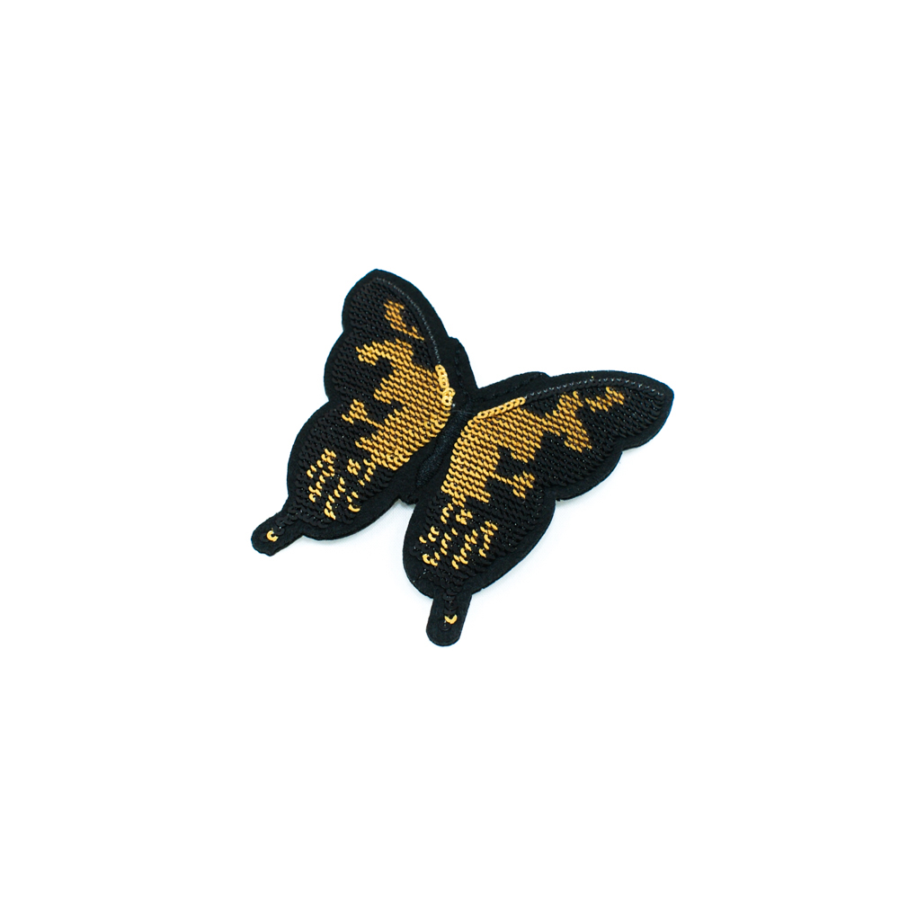 Аппликация клеевая пайетки Бабочка 7*7,5см черный, золотые и черные пайетки, шт. Аппликации клеевые Пайетки