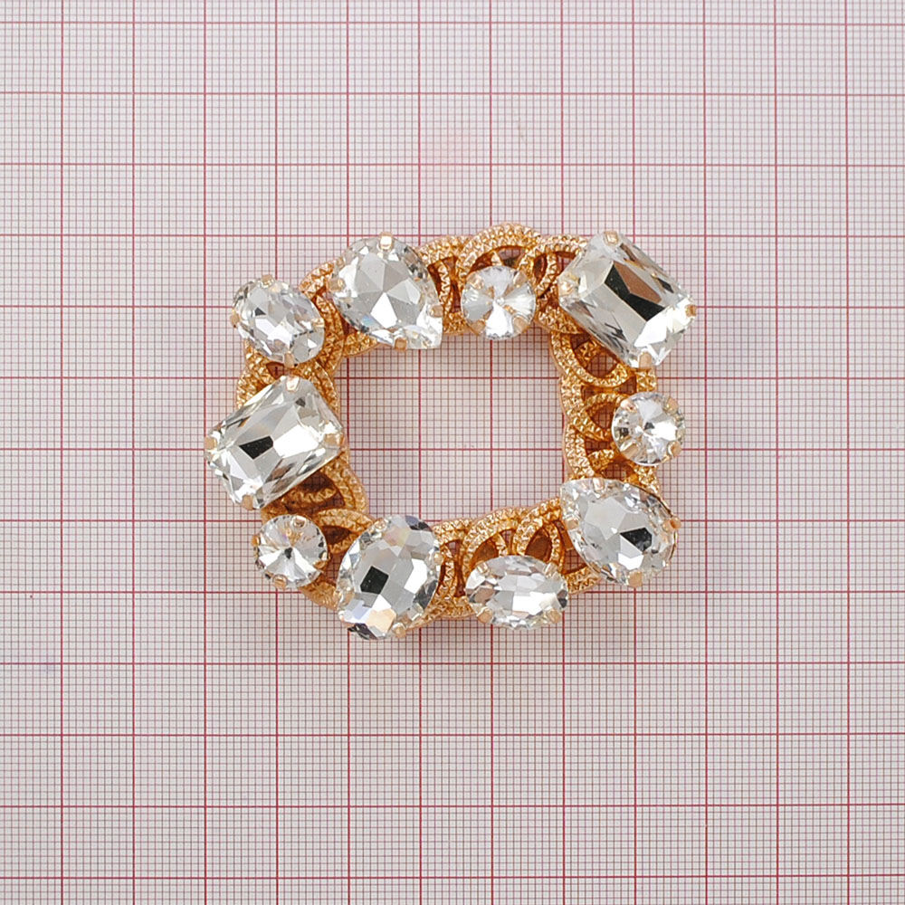 Краб металл 5A-140 Рамка прямоугольная GOLD mat, белые камни /64*53мм. Крабы Металл Геометрия Декор