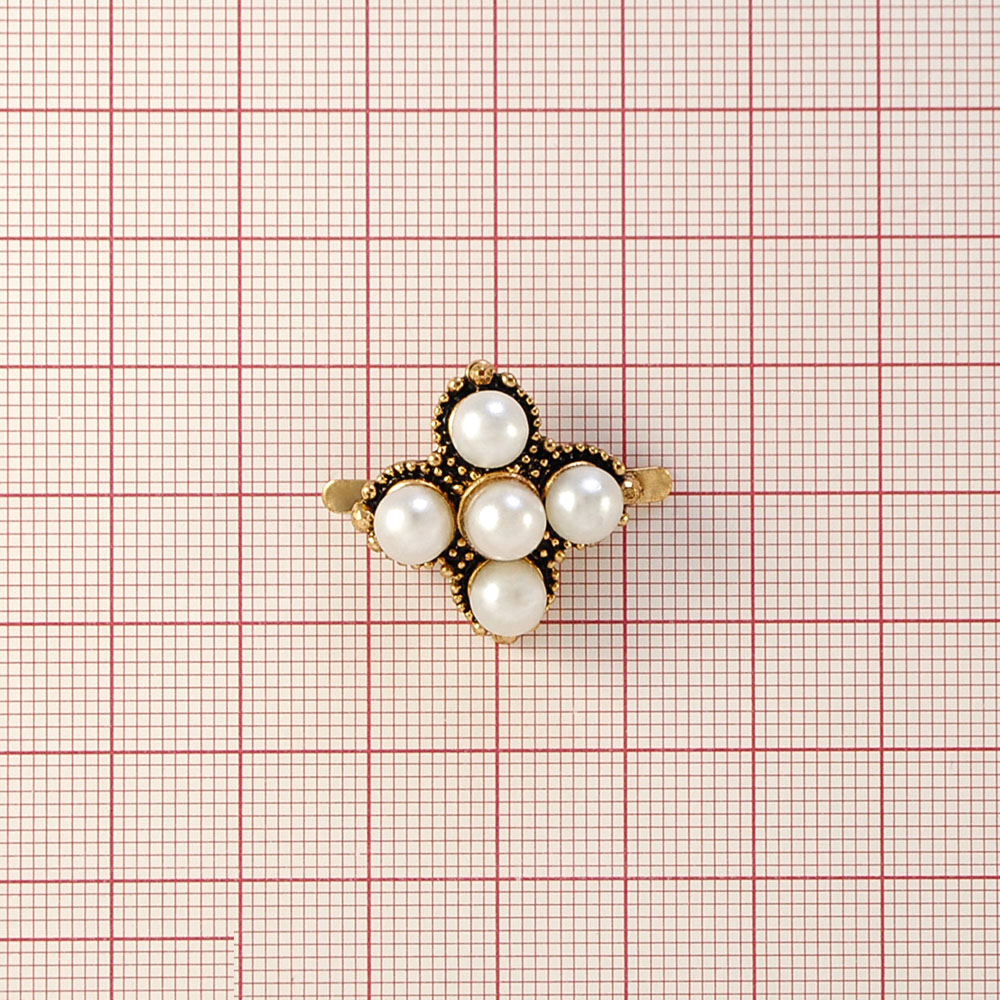 Краб Камни в металле Крест 22*22мм antique brass, белый жемчуг, шт. Крабы Металл Геометрия Декор