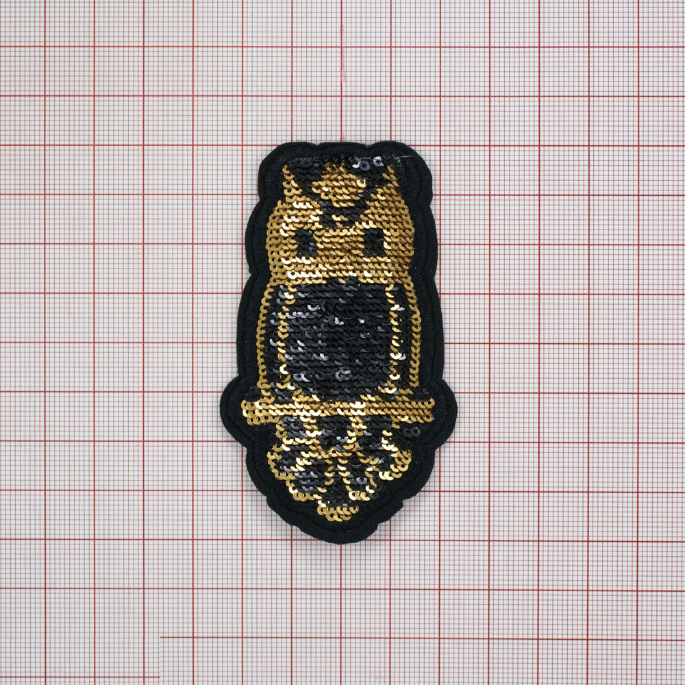 Аппликация клеевая пайетки Сова 8*5см черный, золотые и черные пайетки, шт. Аппликации клеевые Пайетки