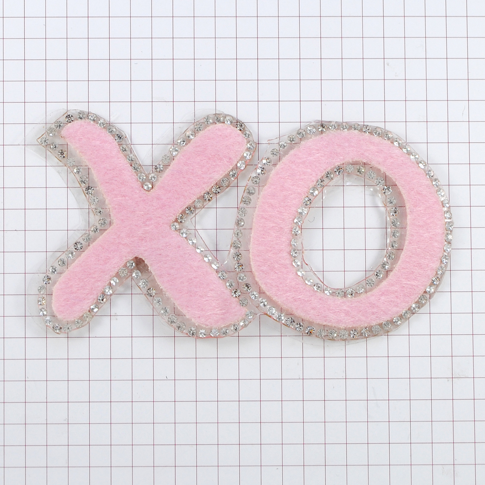Аппликация клеевая войлок XO 10*5,5см розовый, кристальные камни, шт. Аппликации клеевые Тканевые