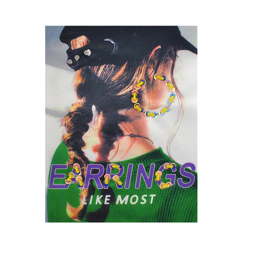 Аппликация пришивная с пайетками EARRINGS 20*26см, зеленый, черный,  синий, желтыйшт. Аппликации Пришивные Пайетки